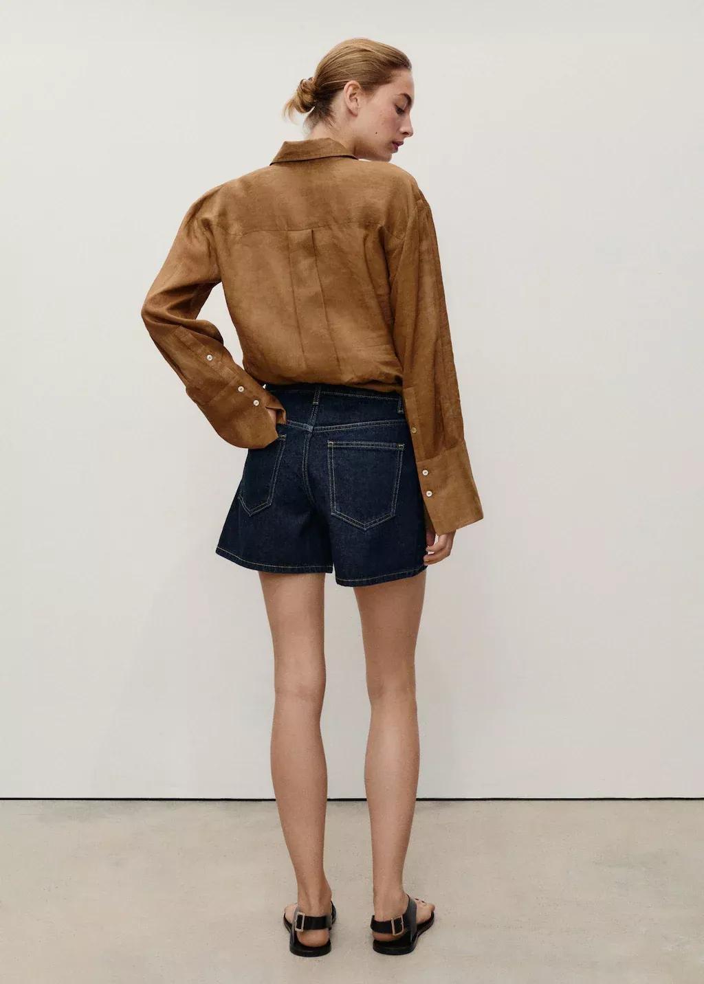 Blue High-Waisted Straight-Fit Denim Shorts, Open Blue, large image number 4