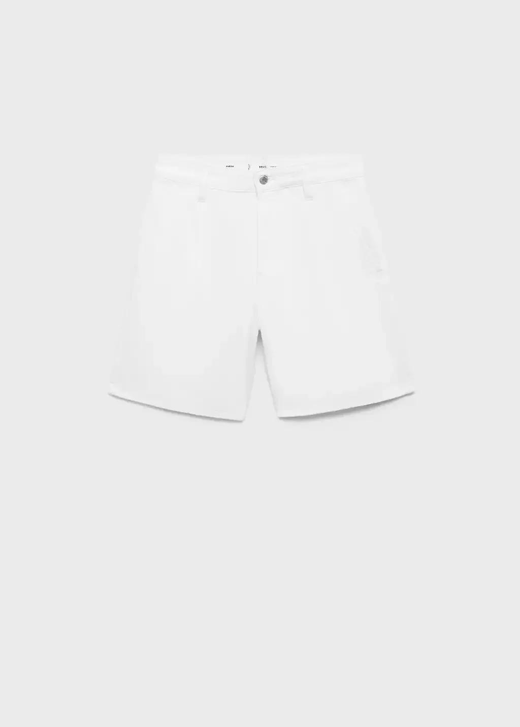 White Mid-Rise Denim Bermuda Shorts With Pleats, , large image number 3