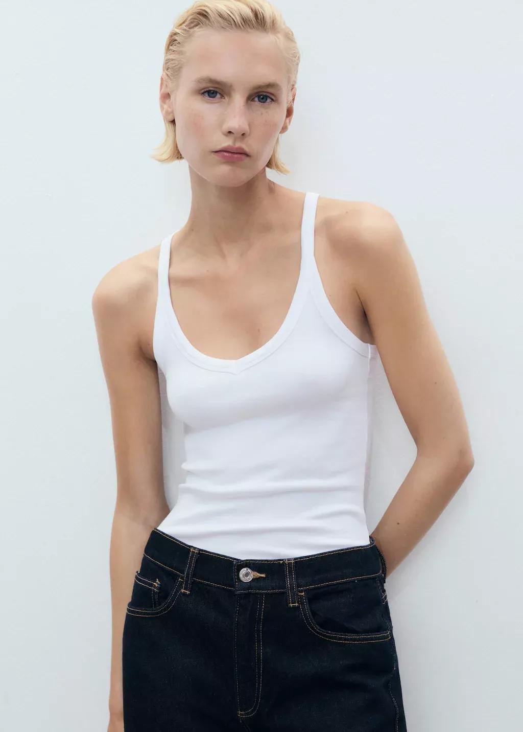 White Cotton Top With Straps, , large image number 0
