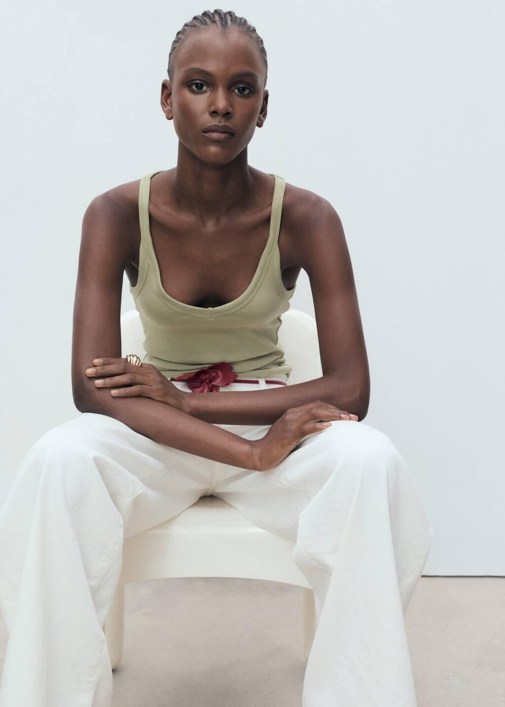 BEIGE - KHAKI Cotton top with straps, Beige - Khaki, large image number 2