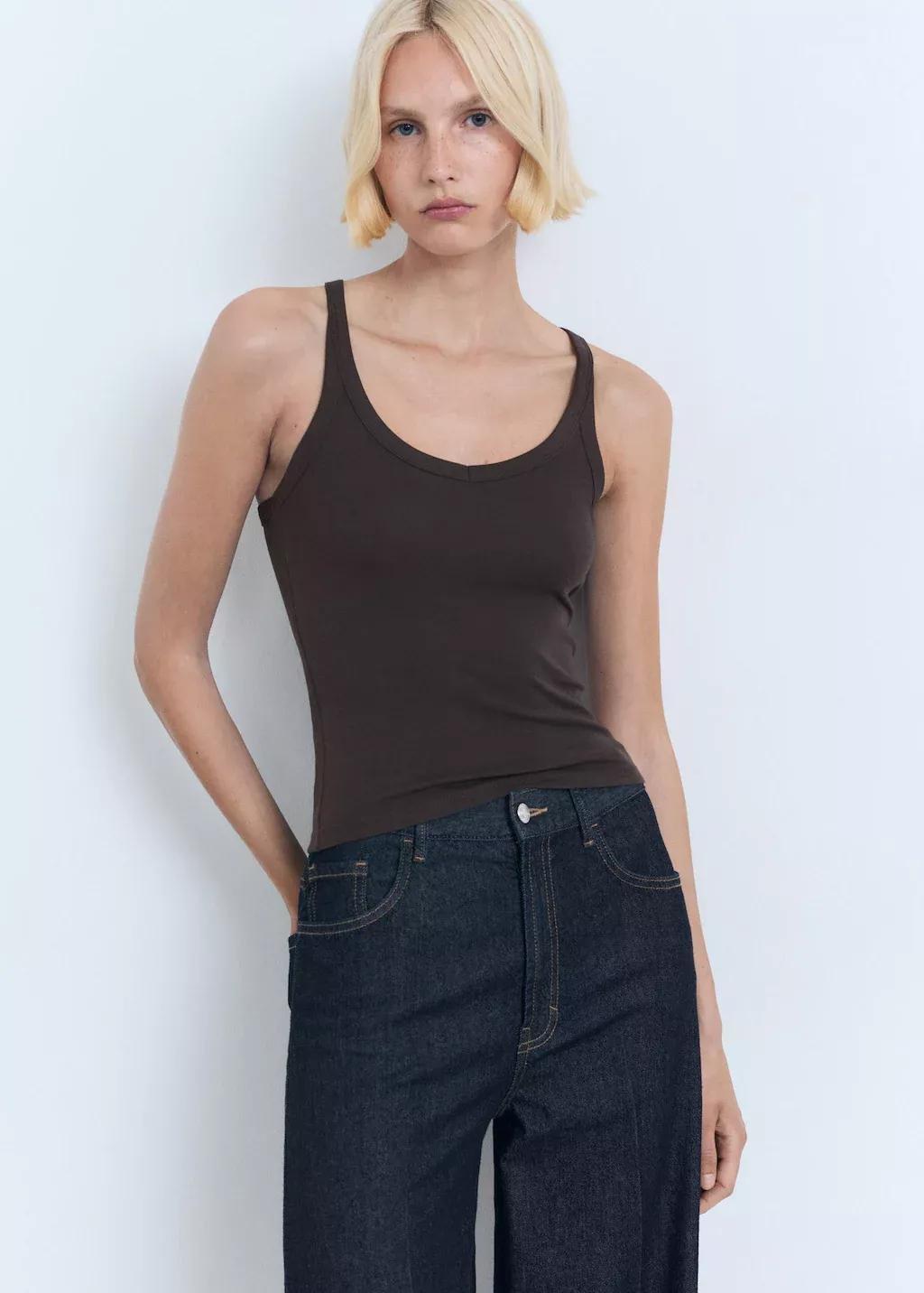 Brown Cotton Top With Straps, , large image number 0