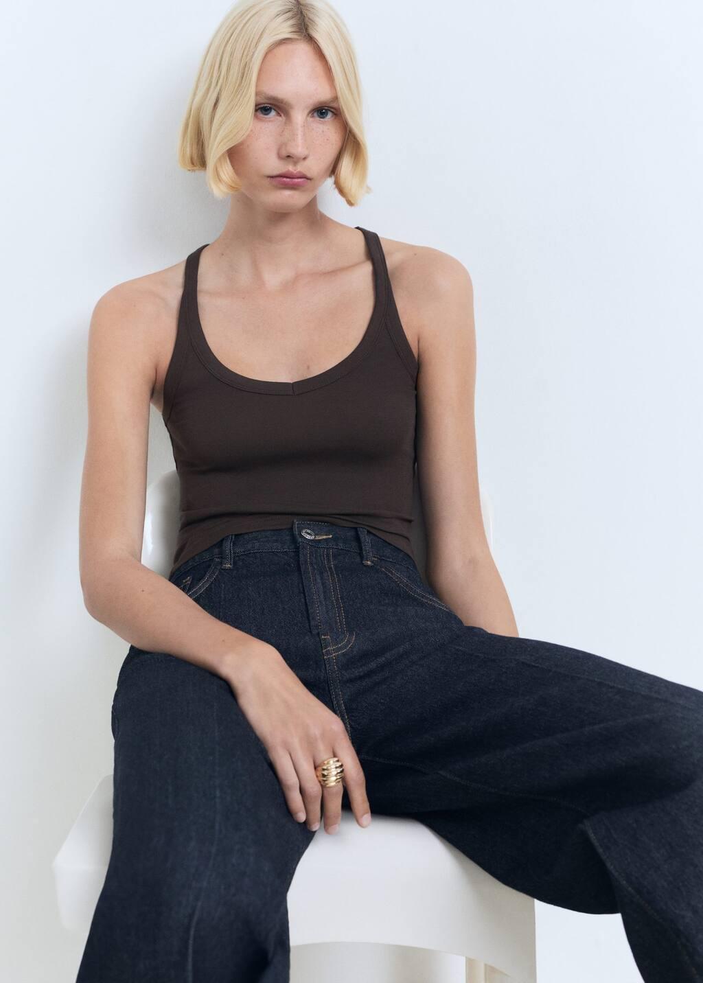 Brown Cotton Top With Straps, , large image number 1