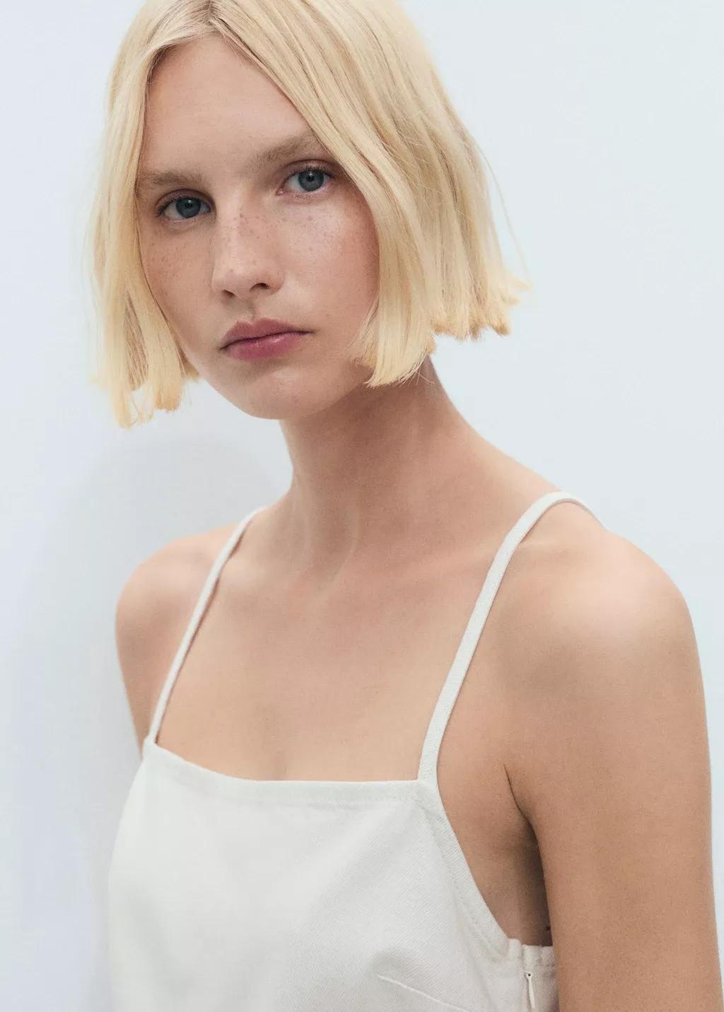 White Short Denim Pinafore, , large image number 1