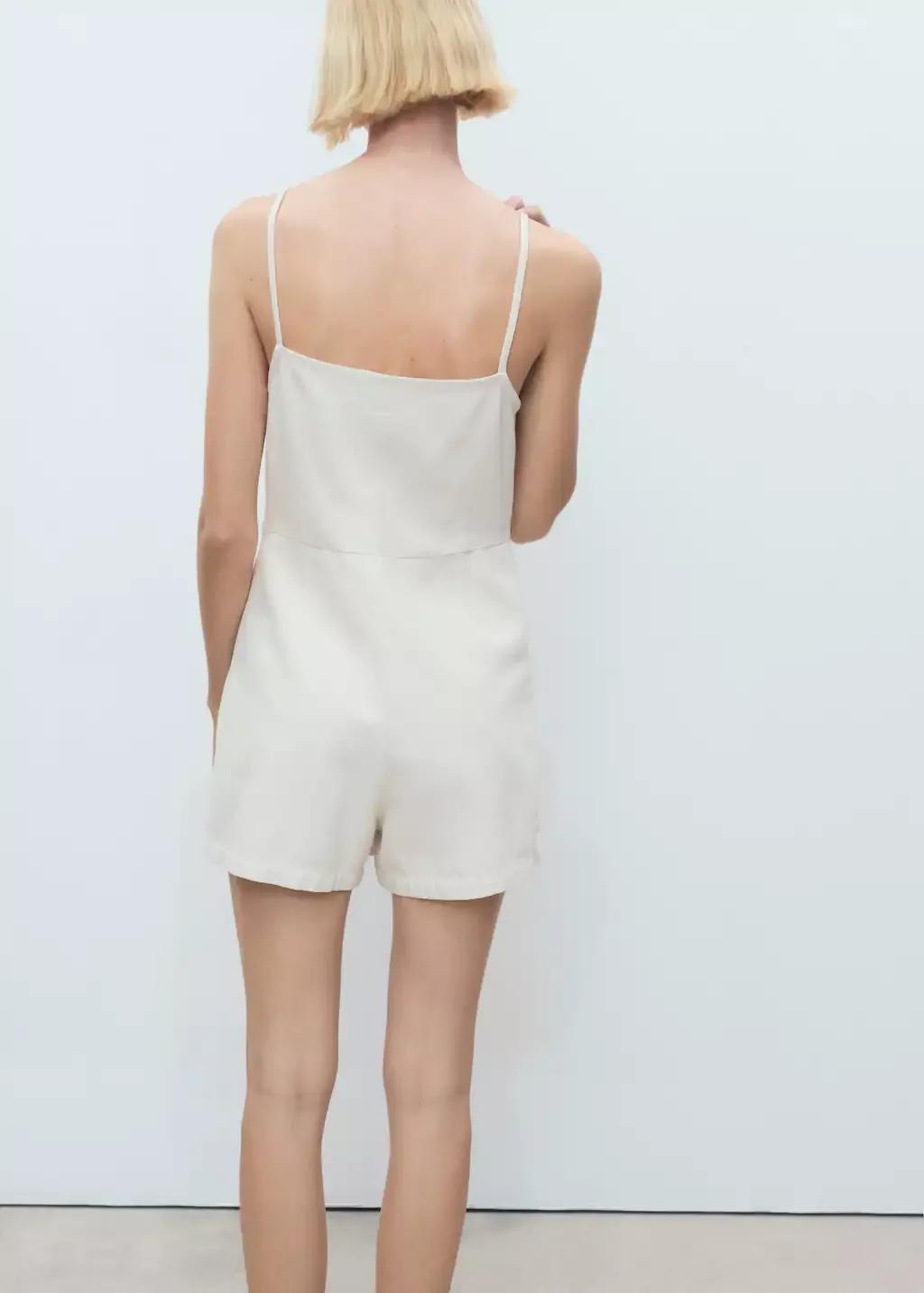 White Short Denim Pinafore, , large image number 5