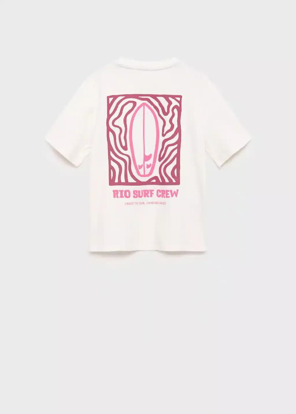 Cream Surf Printed T-Shirt, Kids Girls, , large image number 1