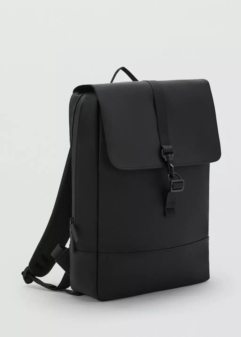 BLACK Rubberized backpack with flap closure, Black, large image number 0