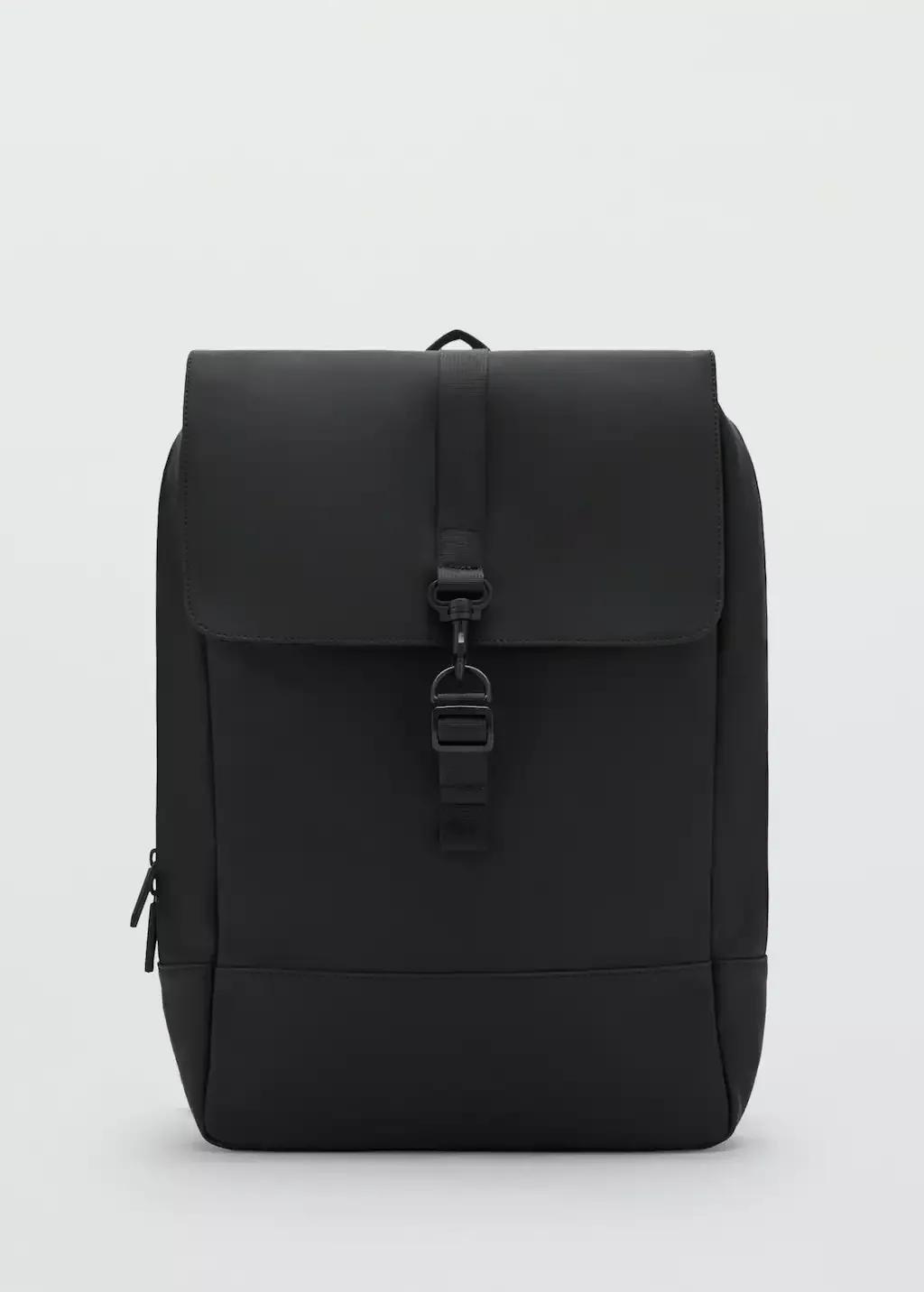 BLACK Rubberized backpack with flap closure, Black, large image number 3