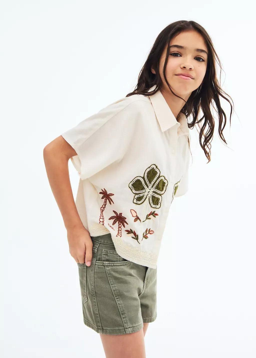 Khaki Shorts With Stitching Detail, Kids Girls, , large image number 0