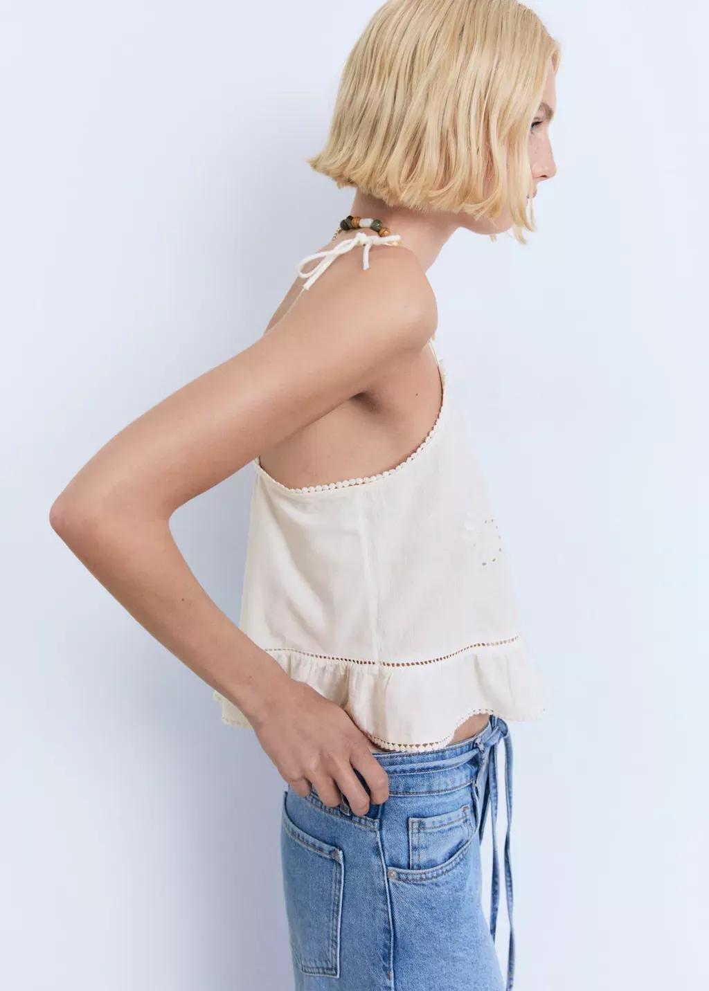 NATURAL WHITE Lace embroidered top, Natural White, large image number 0