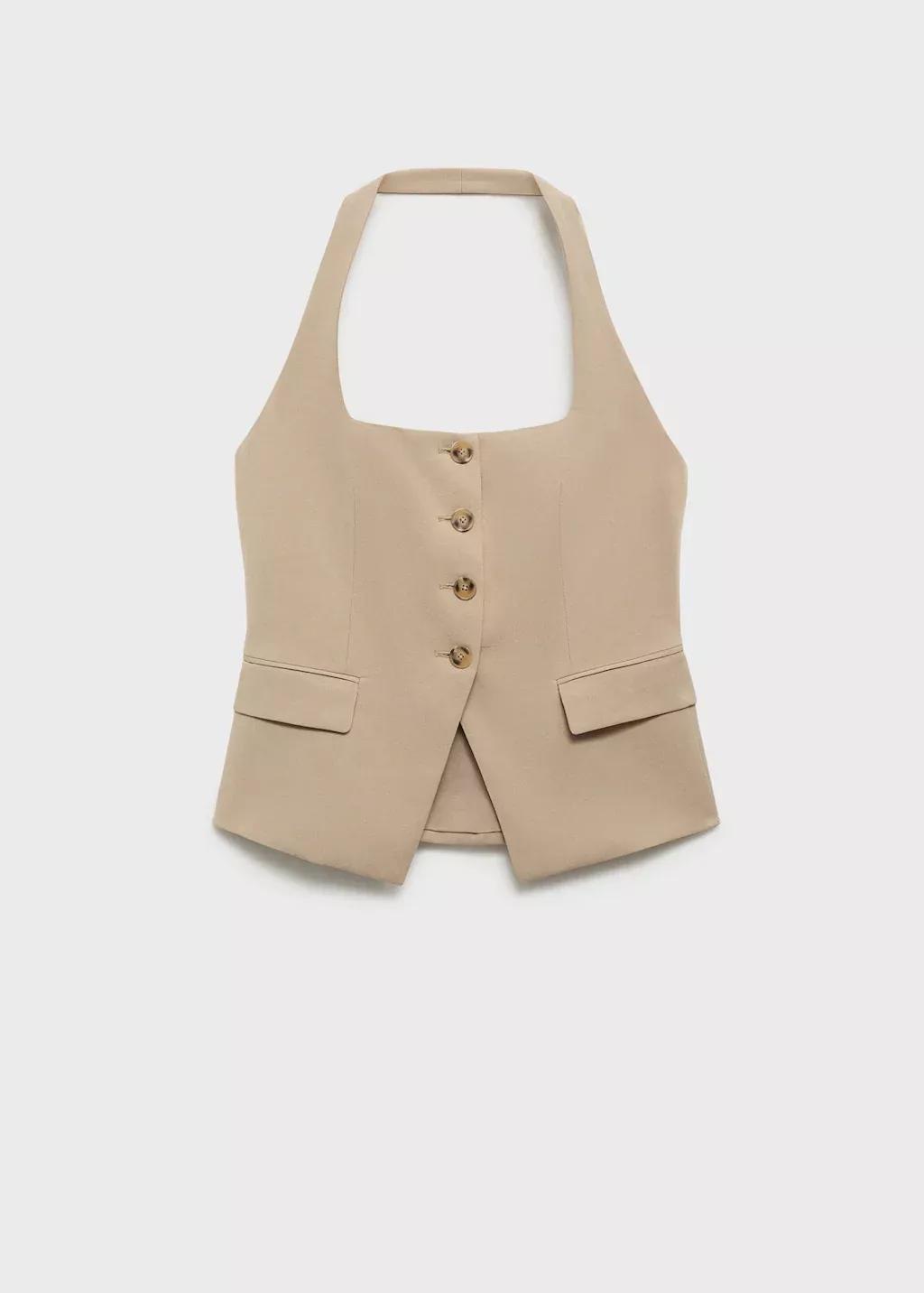 Beige Linen-Blend Suit Waistcoat, , large image number 3