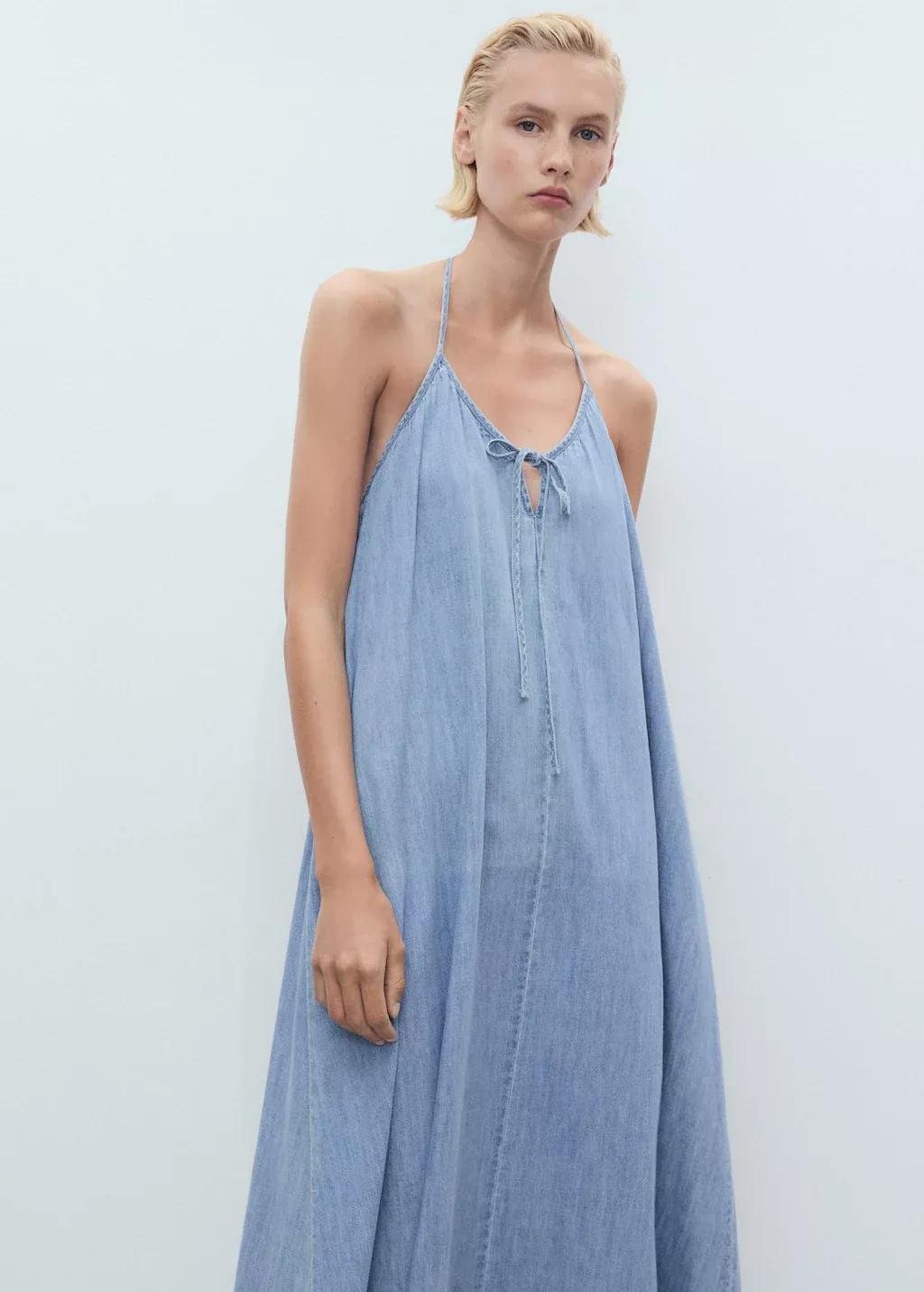 Blue Strappy Denim Dress, , large image number 0