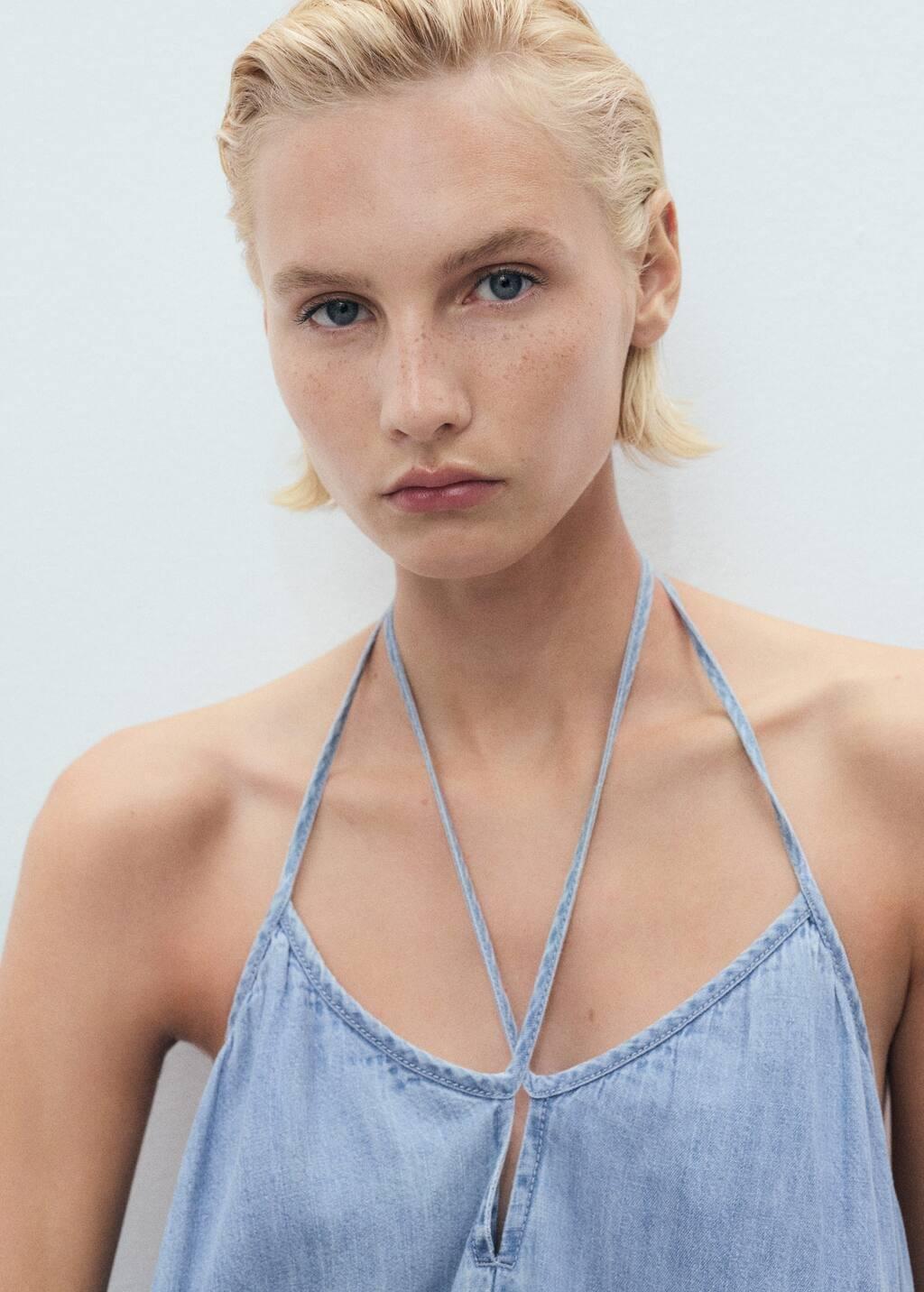 Blue Strappy Denim Dress, , large image number 1