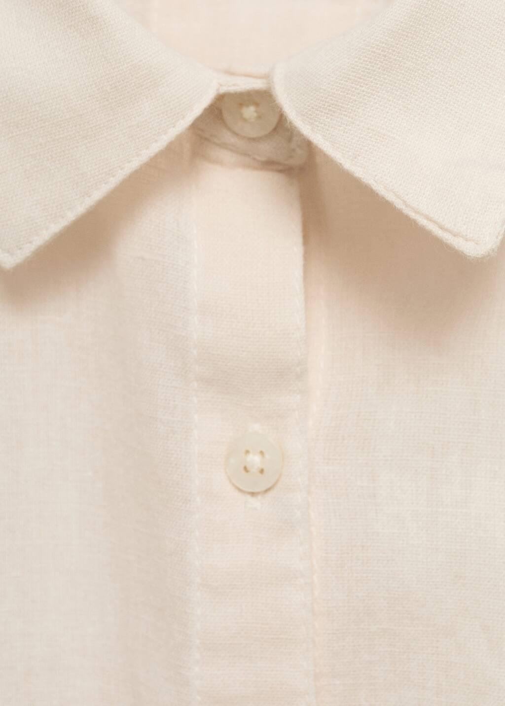 Cream Linen Shirt Embroidered With Flowers, Kids Girls, , large image number 2