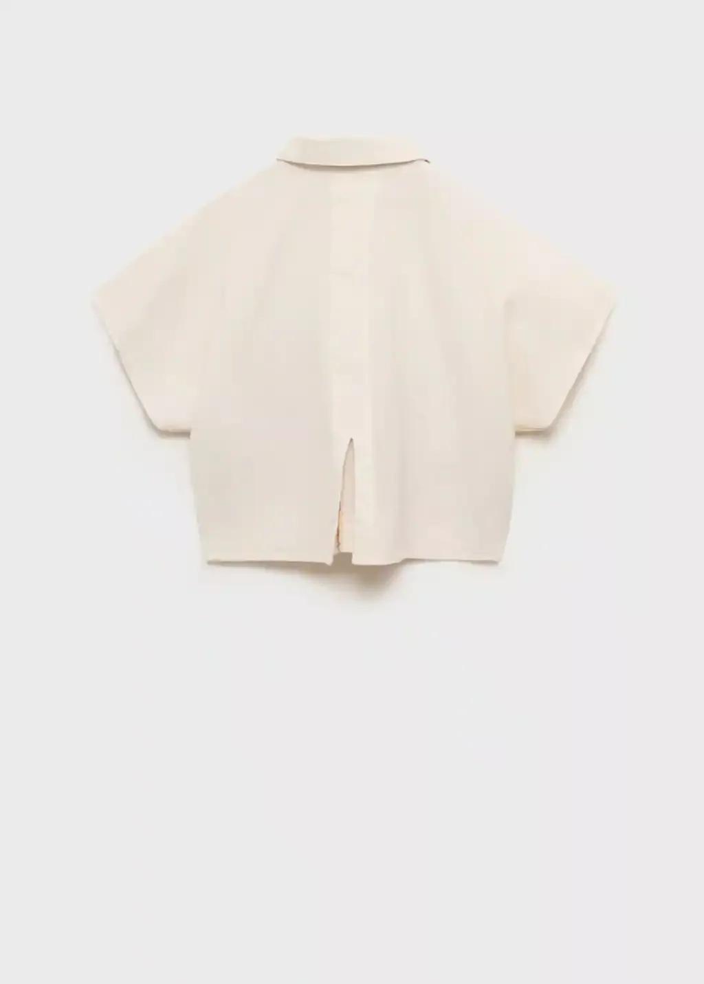 Cream Linen Shirt Embroidered With Flowers, Kids Girls, , large image number 5