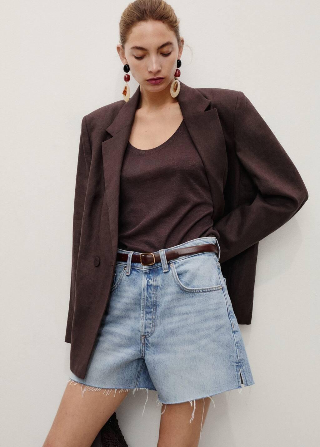 OPEN BLUE Denim shorts with frayed hem, Open Blue, medium