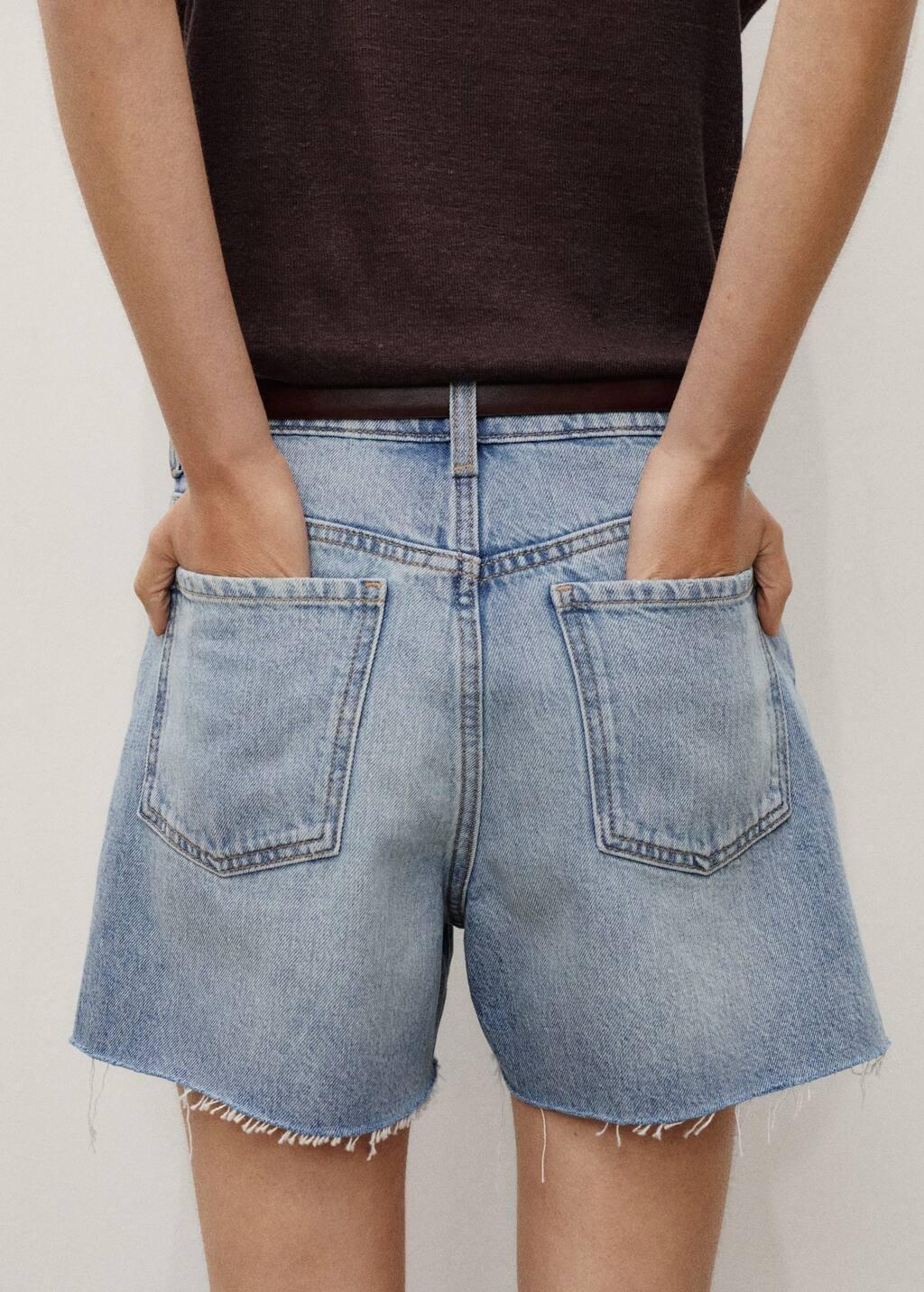 OPEN BLUE Denim shorts with frayed hem, Open Blue, medium