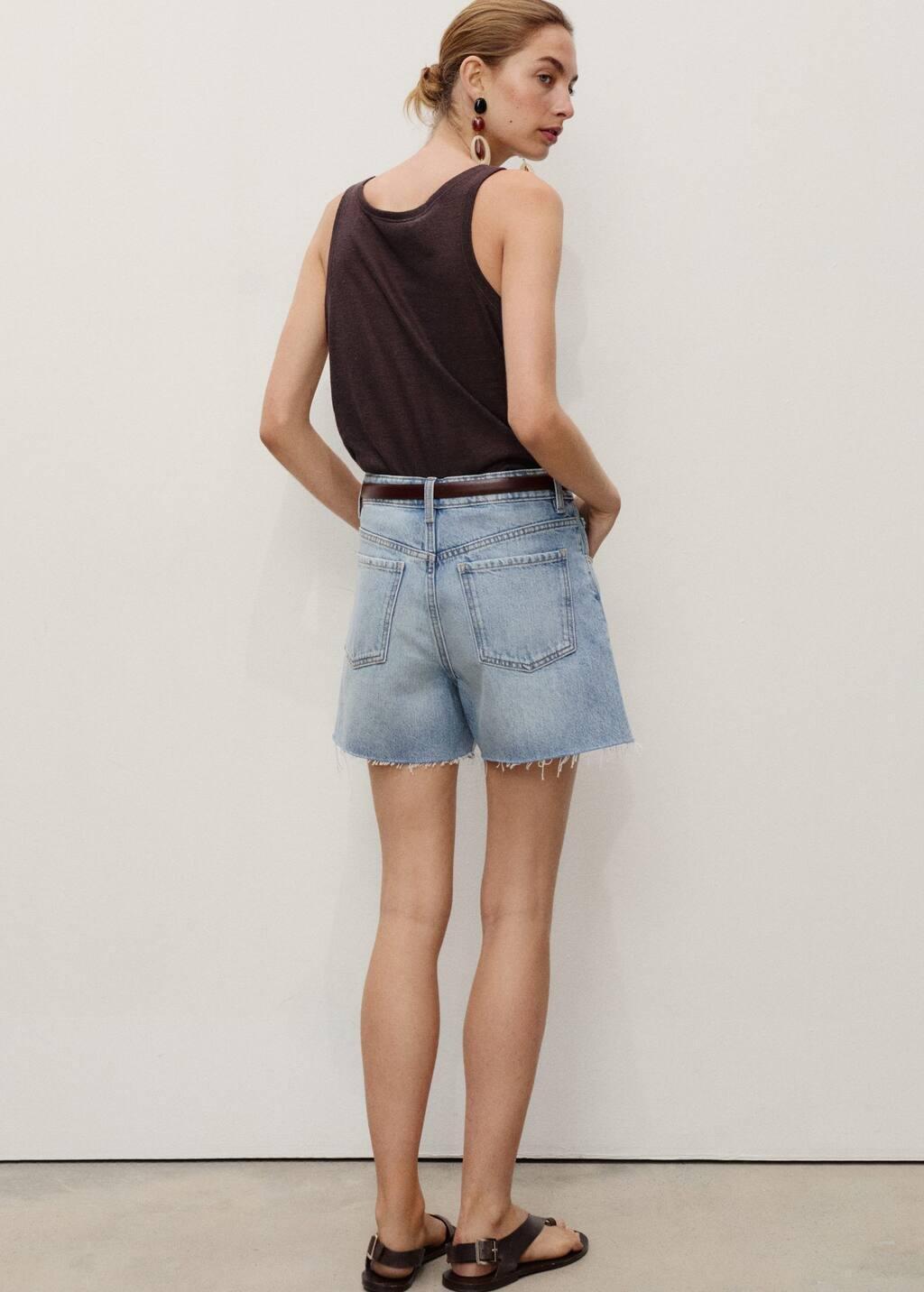 OPEN BLUE Denim shorts with frayed hem, , large image number 5