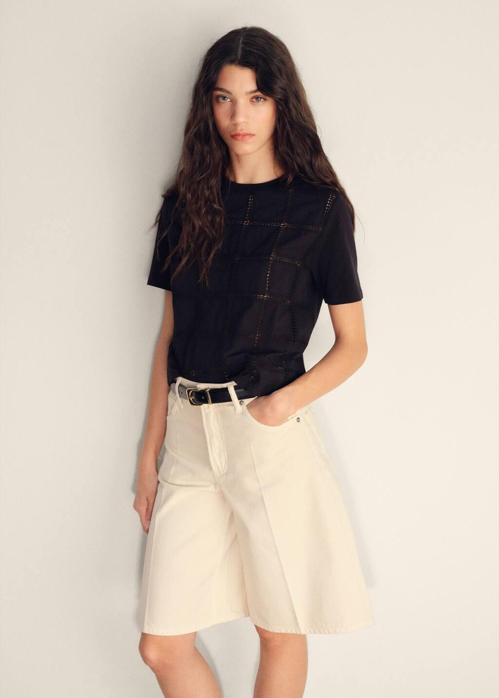 Black Embroidered Detail T-Shirt, , large image number 1
