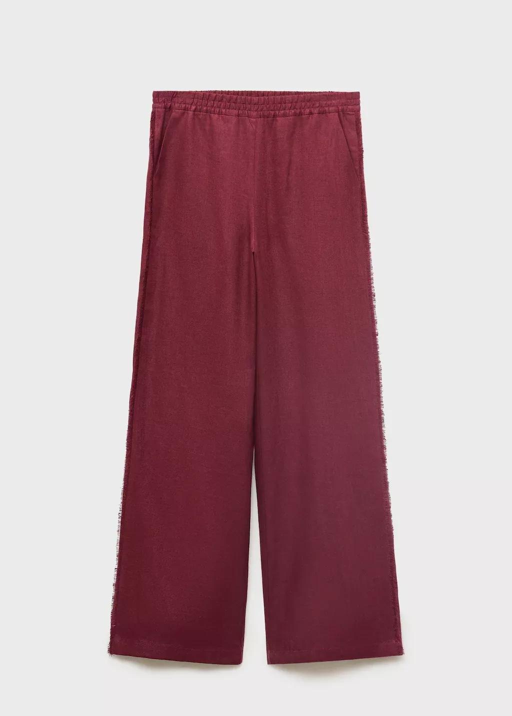 Burgundy Linen Suit Trousers With Frayed Ends, , large image number 3