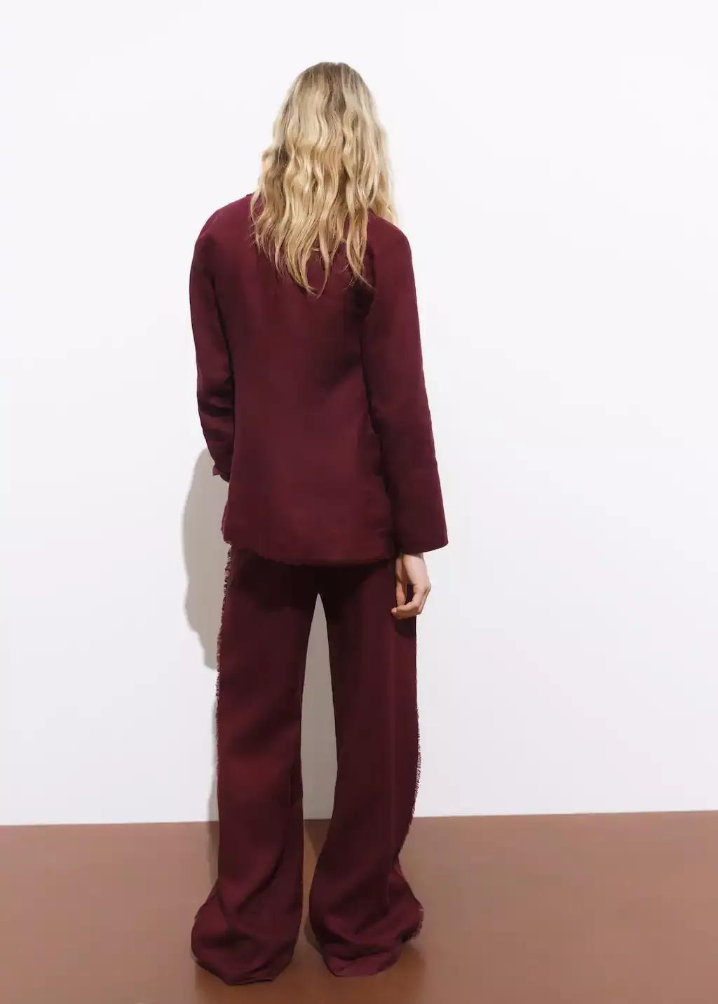 Burgundy Linen Suit Trousers With Frayed Ends, , large image number 5