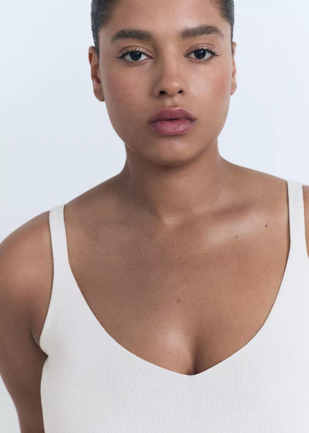 Cream V-Neck Knitted Top, Light Beige, large image number 5