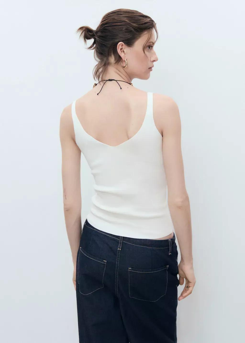 Cream V-Neck Knitted Top, , large image number 8