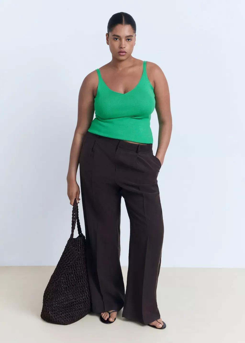 Green V-Neck Knitted Top, , large image number 2