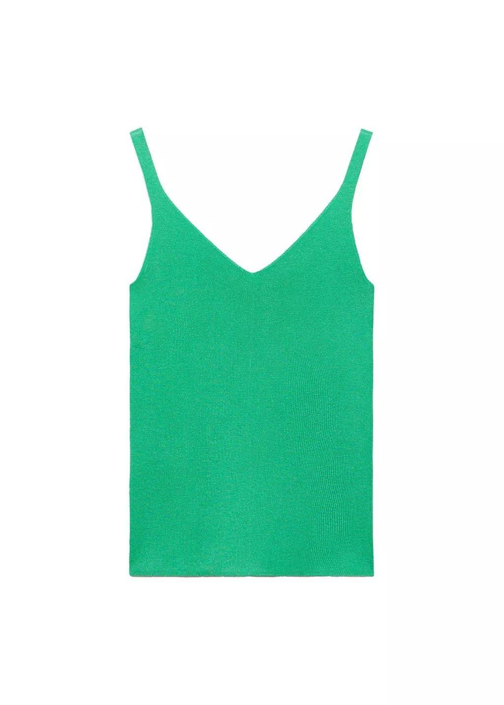 Green V-Neck Knitted Top, , large image number 3