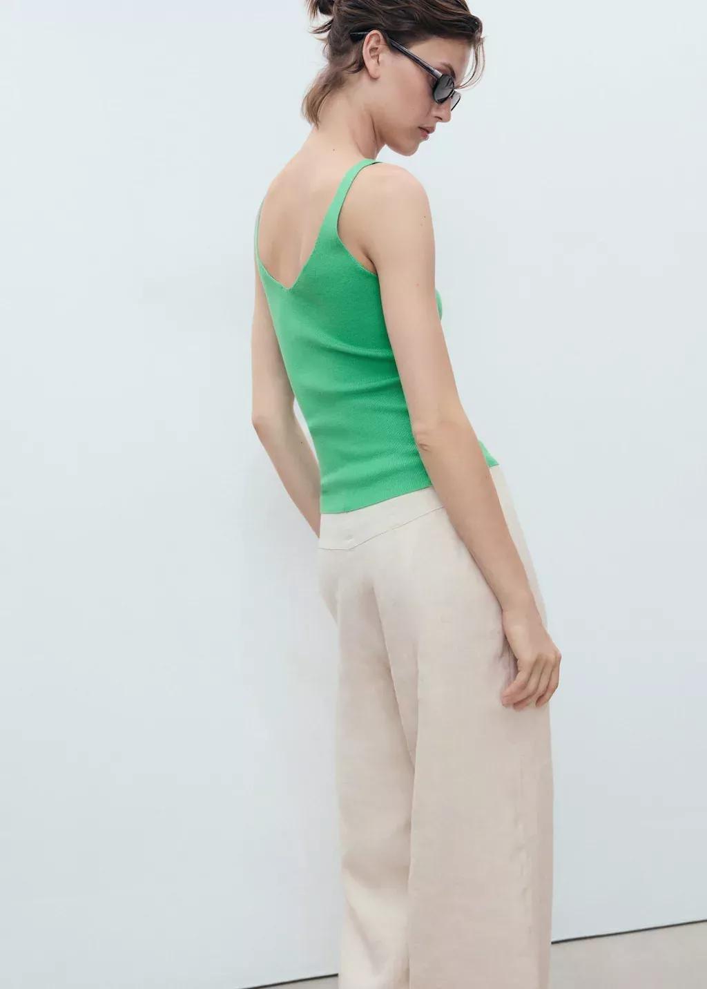 Green V-Neck Knitted Top, , large image number 7