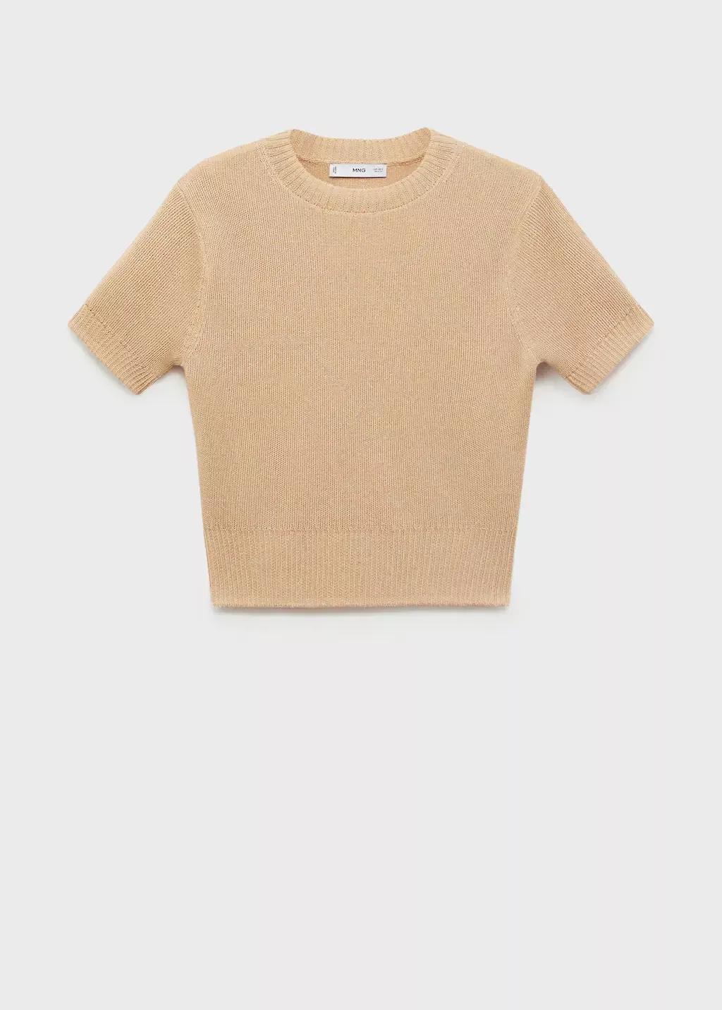 Beige Short-Sleeved Crop Sweater, , large image number 3