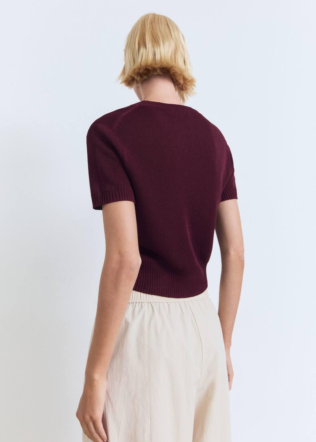Burgundy Short-Sleeved Crop Sweater, , large image number 1