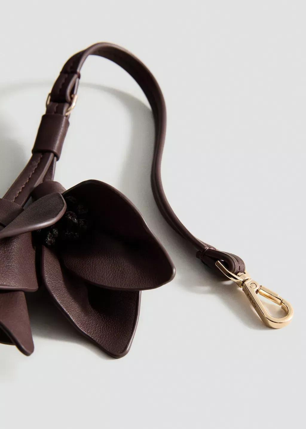 Brown Leather-Effect Keychain With Flower, Dark Brown, large image number 0