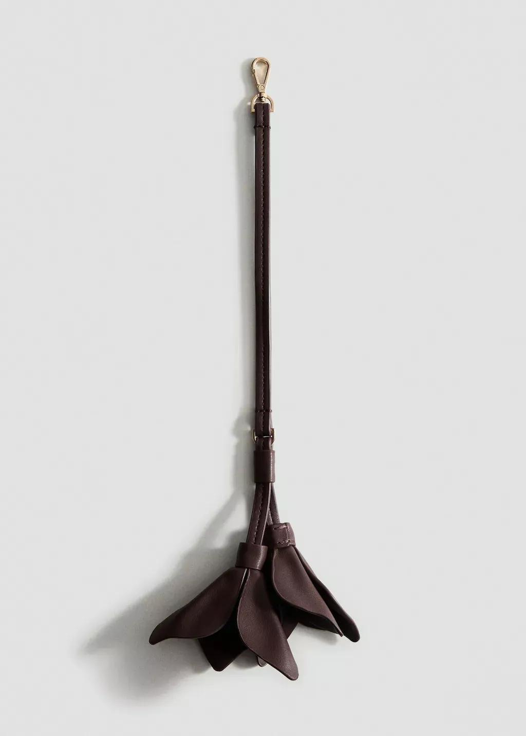 Brown Leather-Effect Keychain With Flower, Dark Brown, large image number 1