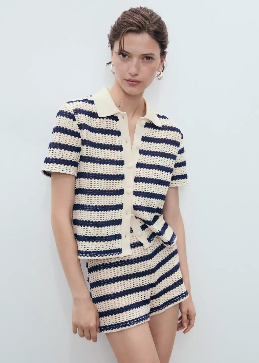 NAVY Striped crochet shorts, Navy, large image number 0