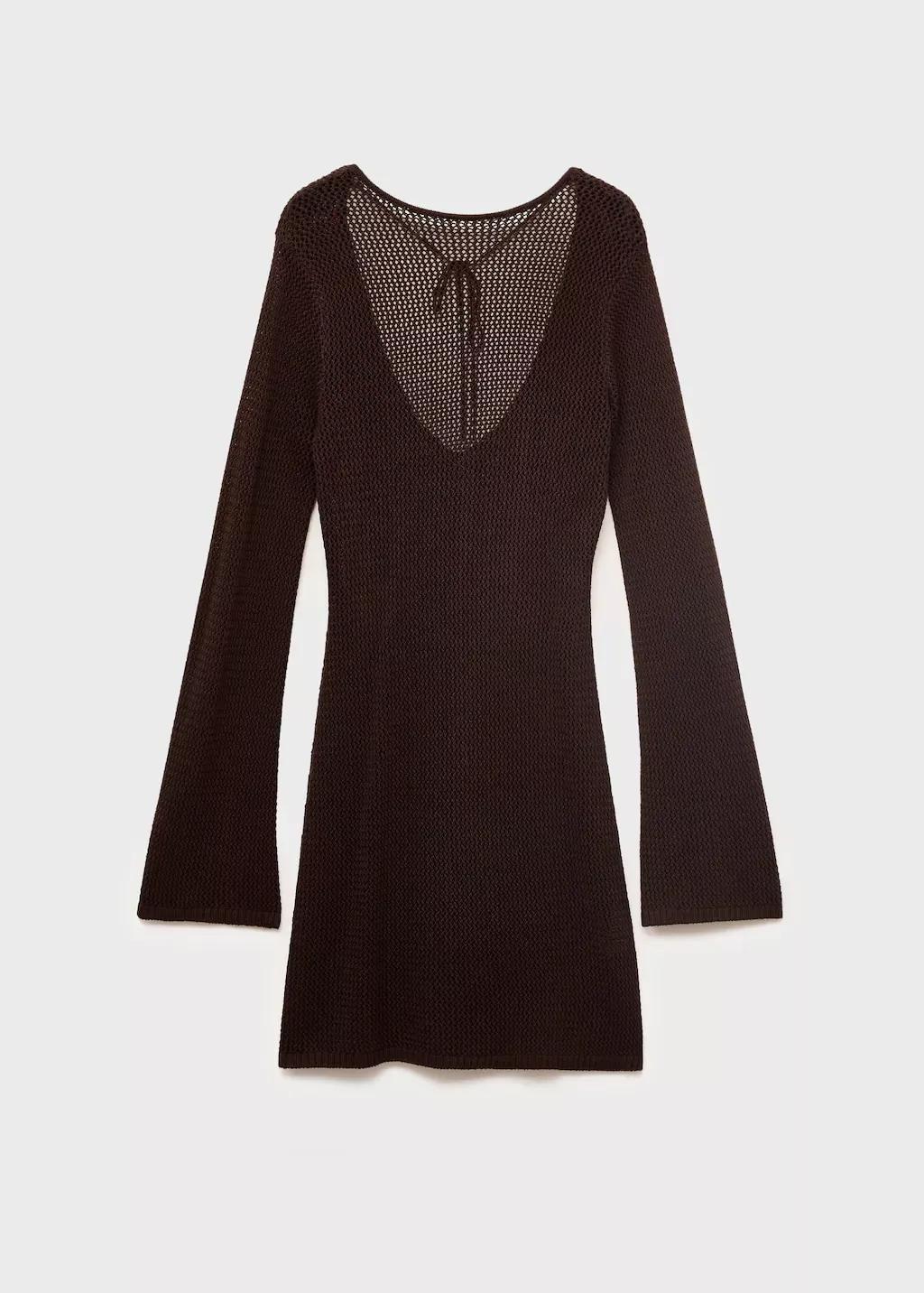 DARK BROWN Open back crochet dress, , large image number 3