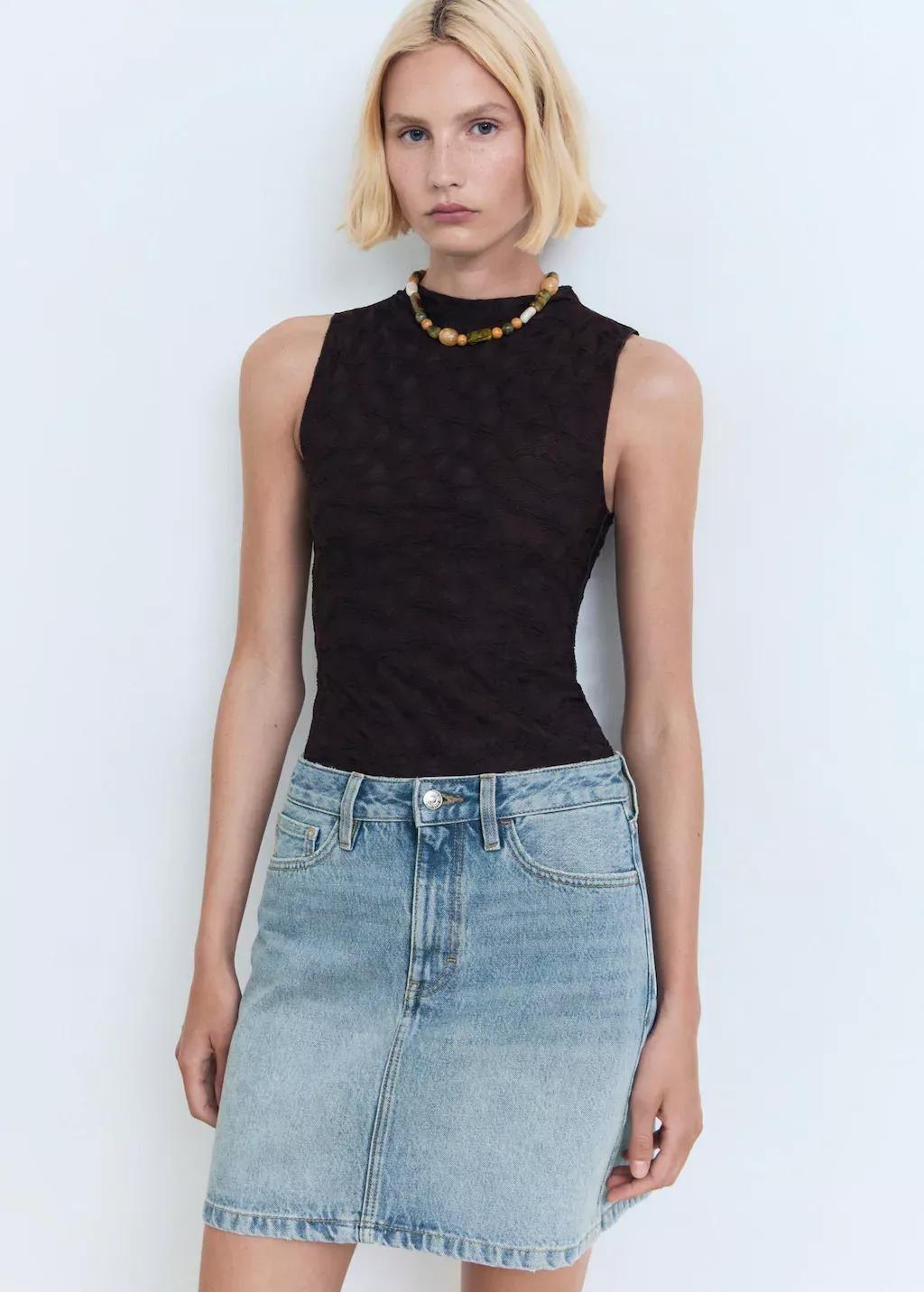 Blue Denim Mini Skirt, , large image number 1