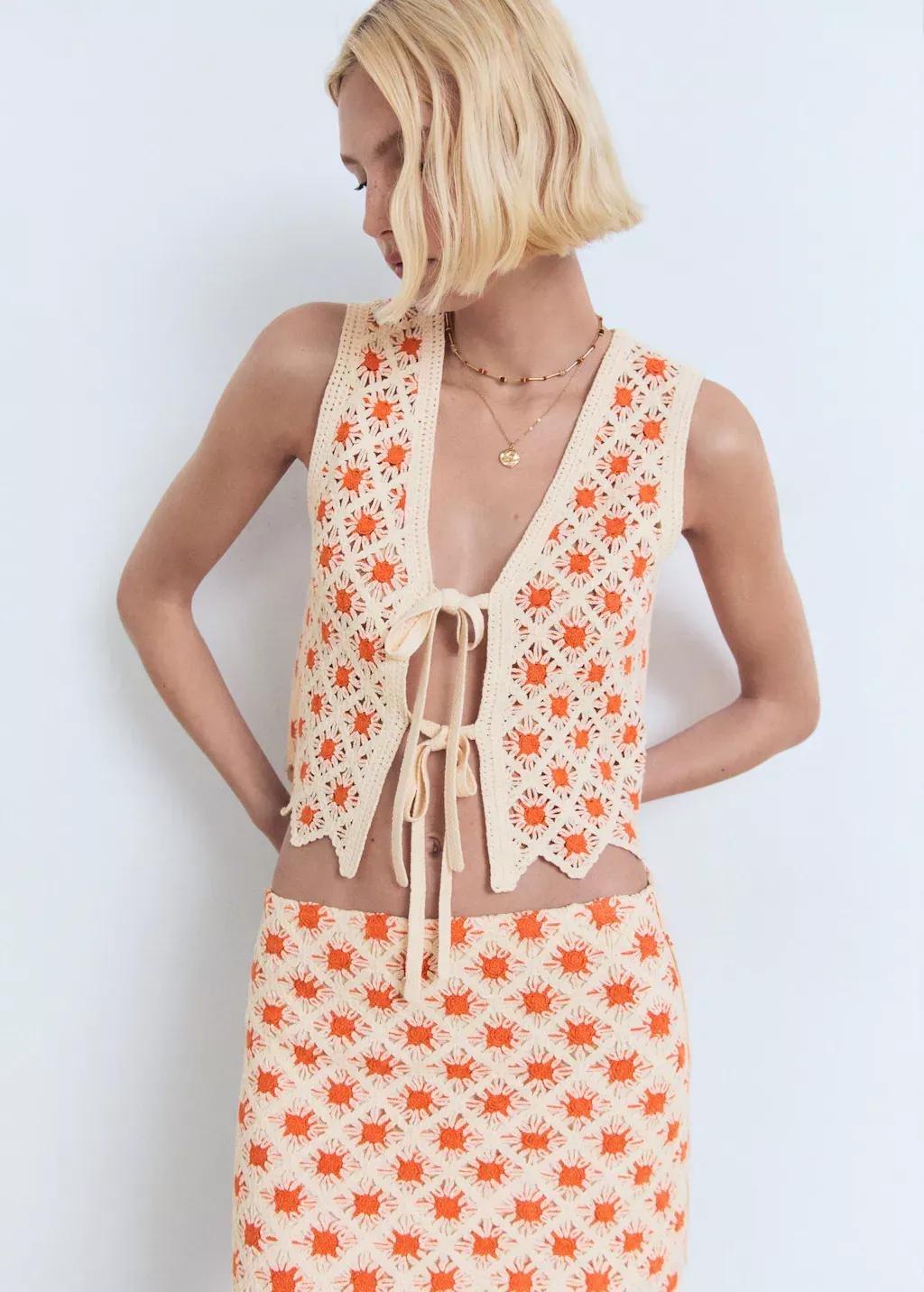 ORANGE Crochet mini skirt, , large image number 1