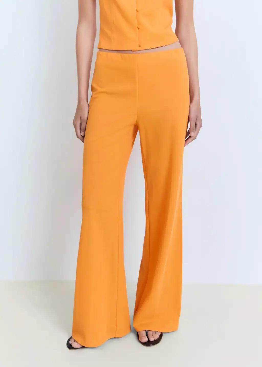 Orange Flowy Straight-Fit Trousers, , large image number 0