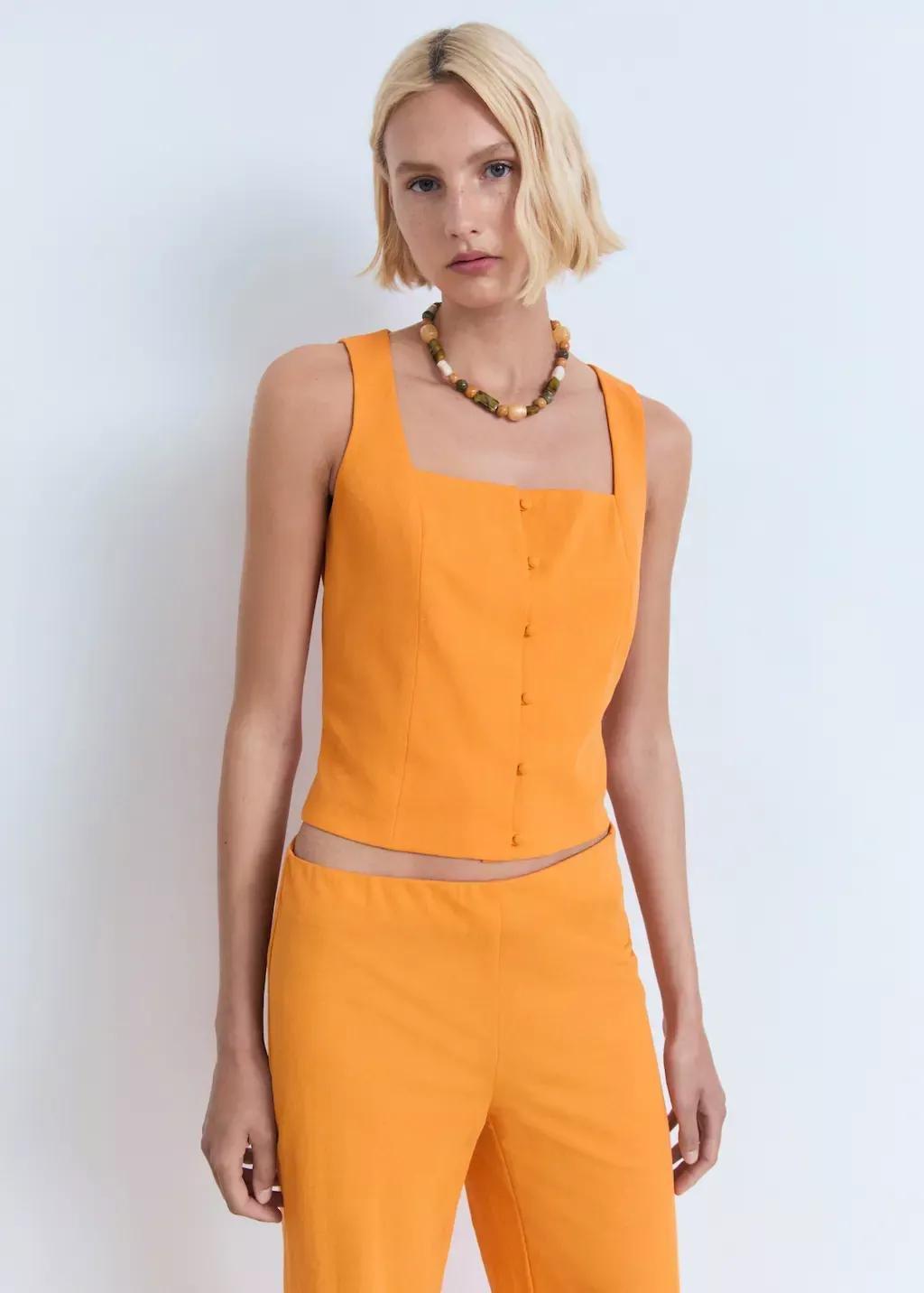 Orange Flowy Straight-Fit Trousers, , large image number 1