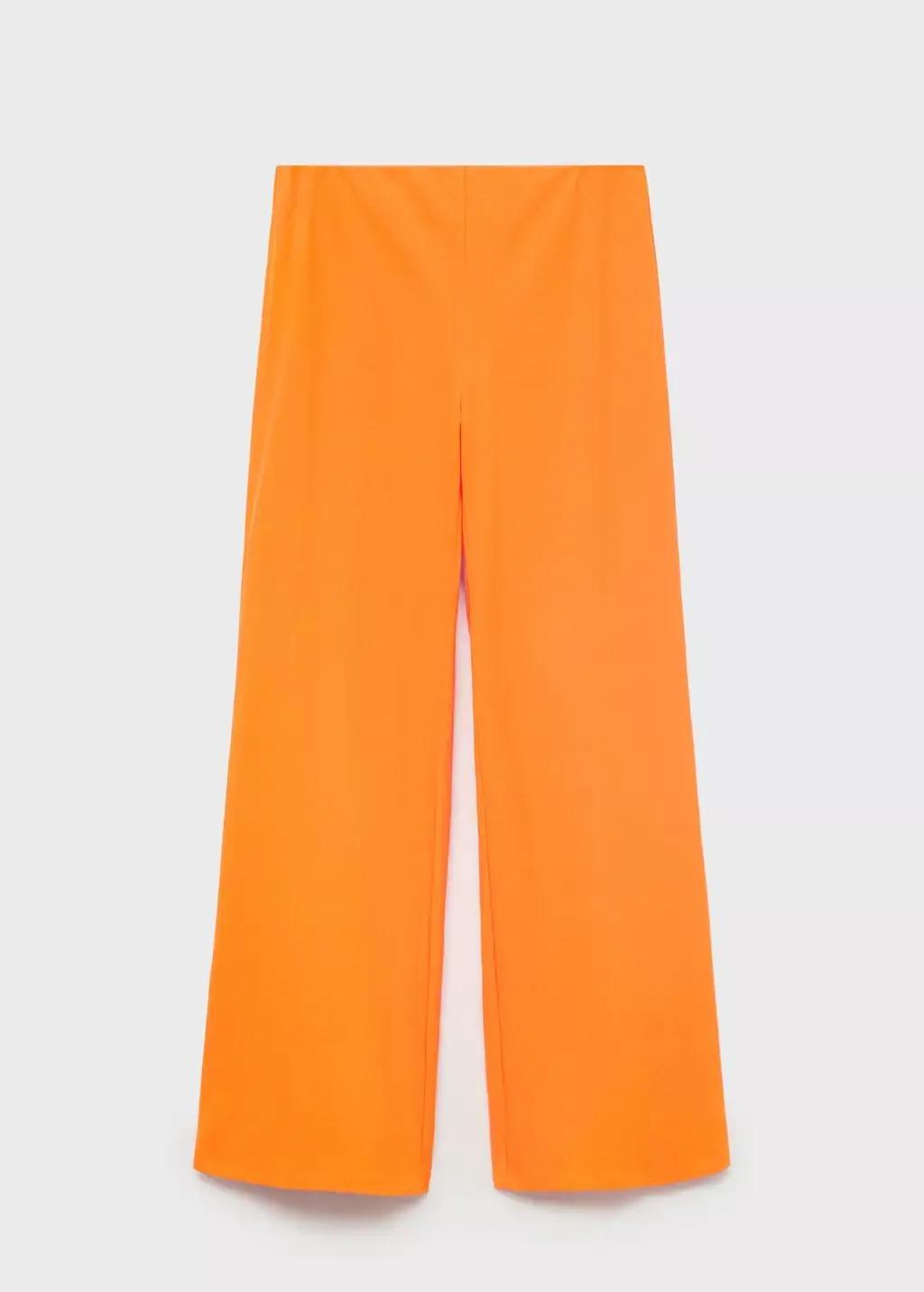 Orange Flowy Straight-Fit Trousers, , large image number 3