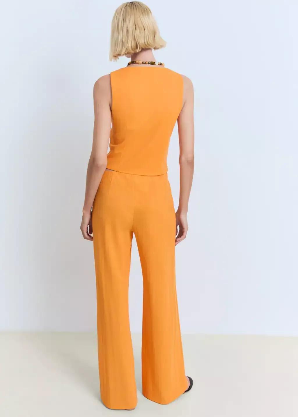 Orange Flowy Straight-Fit Trousers, , large image number 5