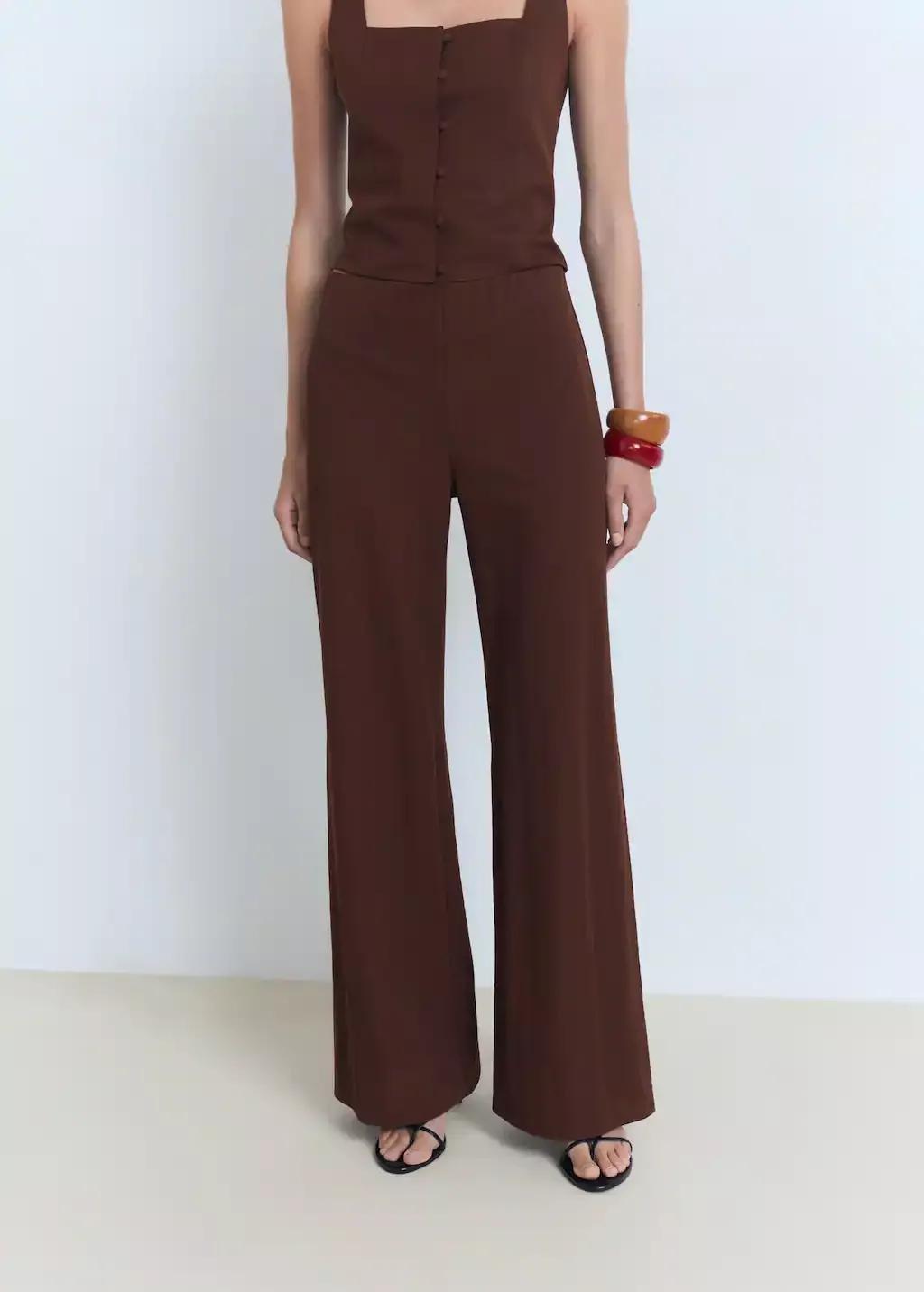 Brown Flowy Straight-Fit Trousers, , large image number 0