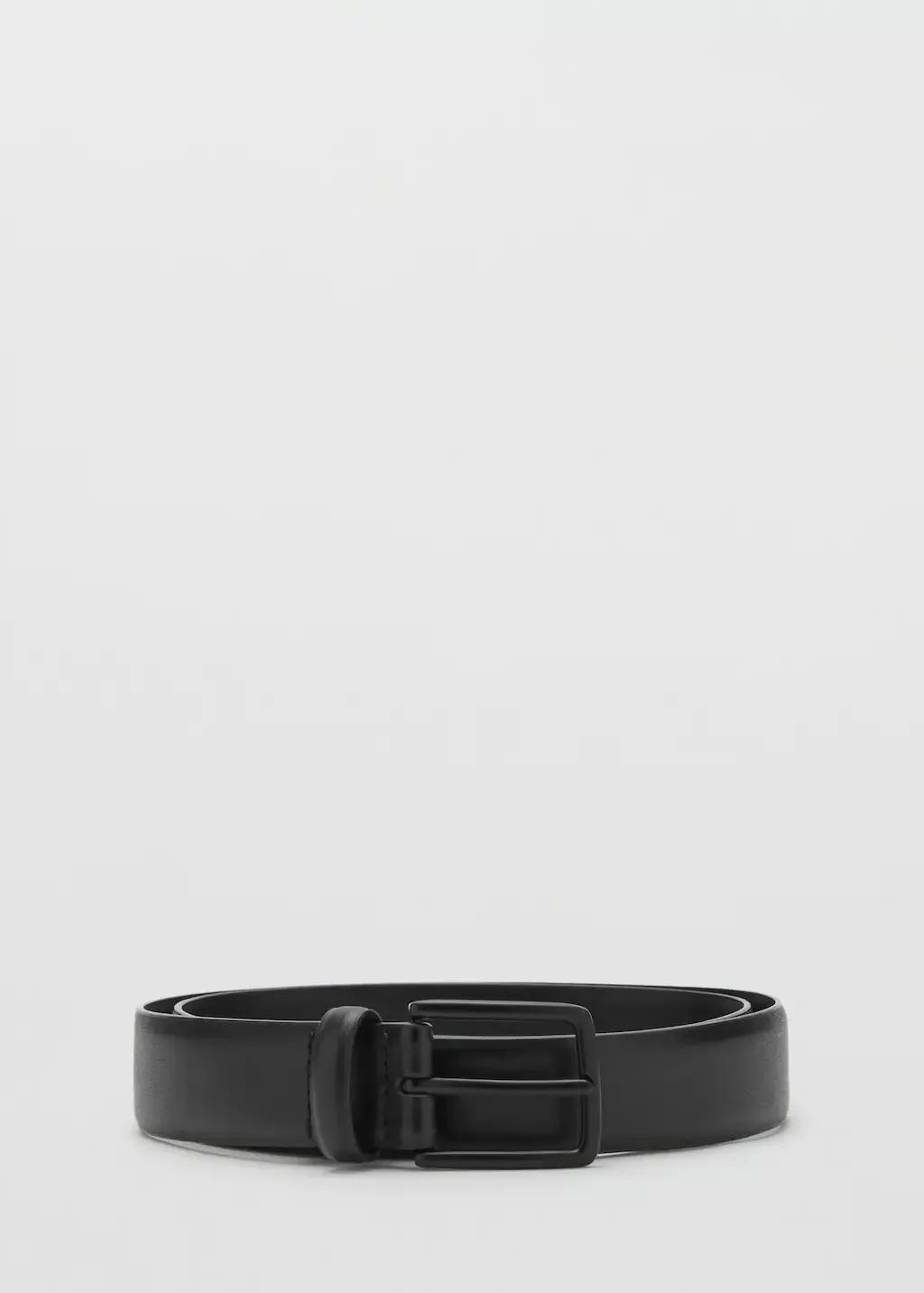 Black Buckle Leather Belt, Black, large image number 2