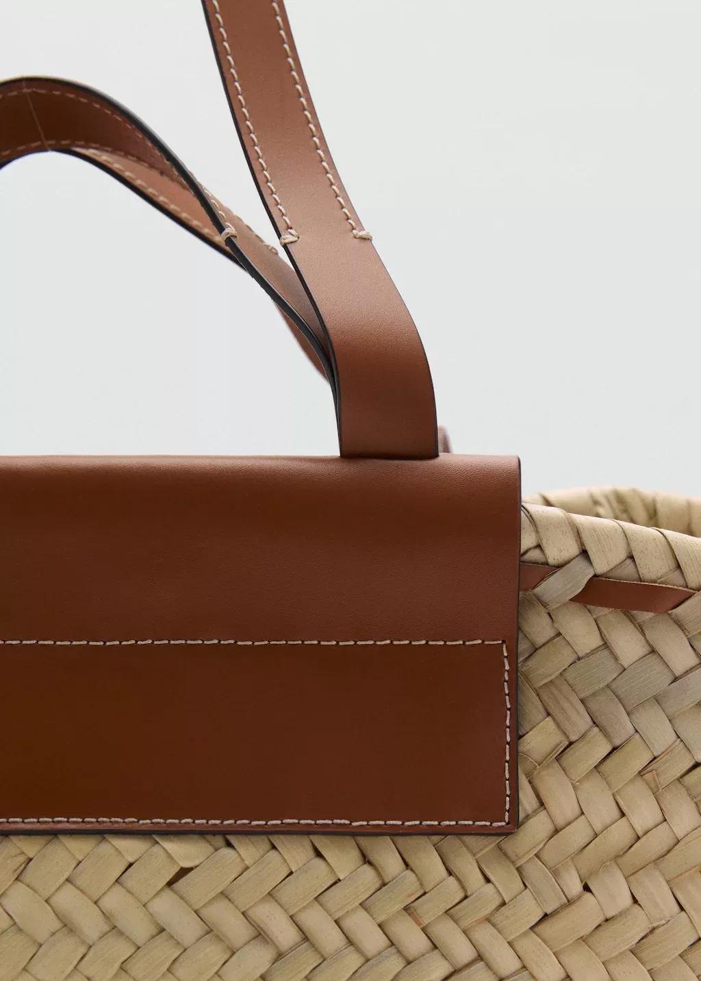MEDIUM BROWN Large natural fibre basket with leather handle, Medium Brown, large image number 2