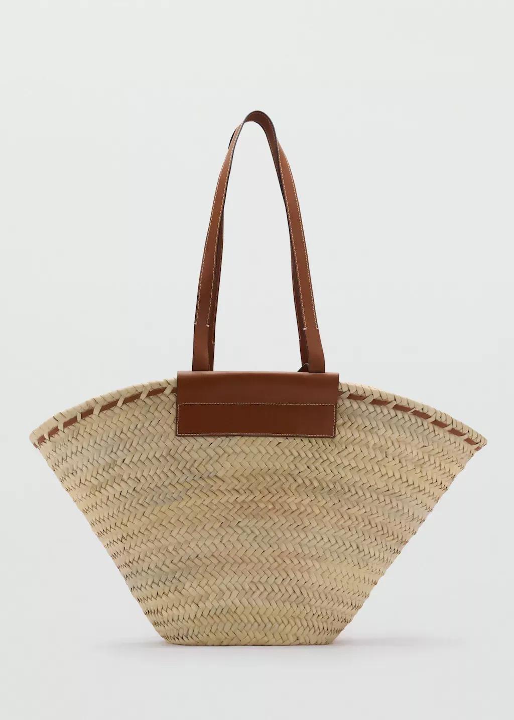 MEDIUM BROWN Large natural fibre basket with leather handle, Medium Brown, large image number 3