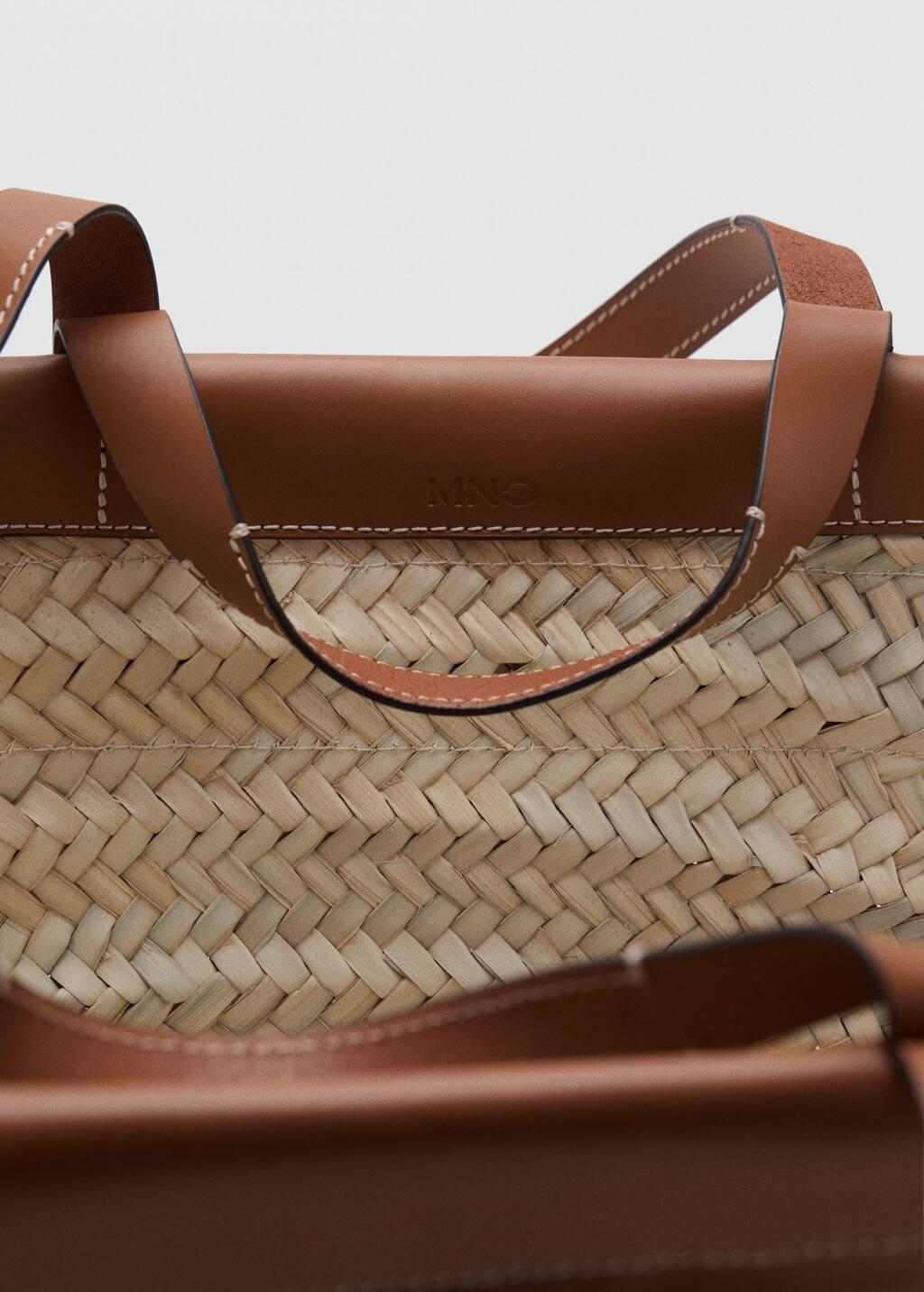 MEDIUM BROWN Large natural fibre basket with leather handle, Medium Brown, large image number 4