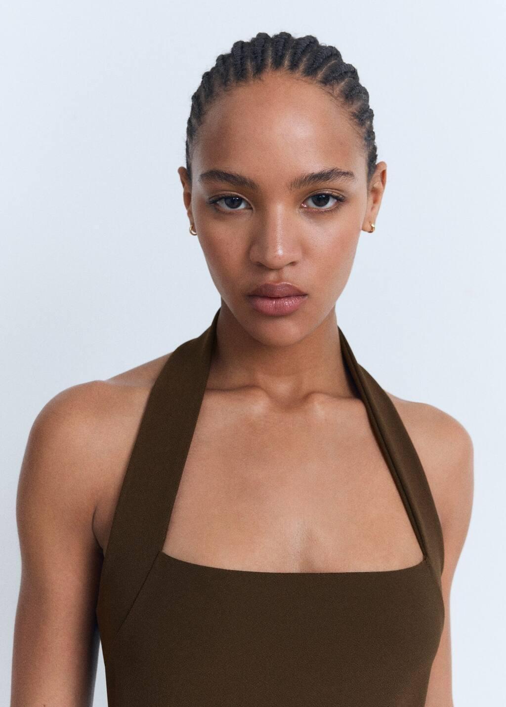 Brown Long Halter-Neck Dress, , large image number 2