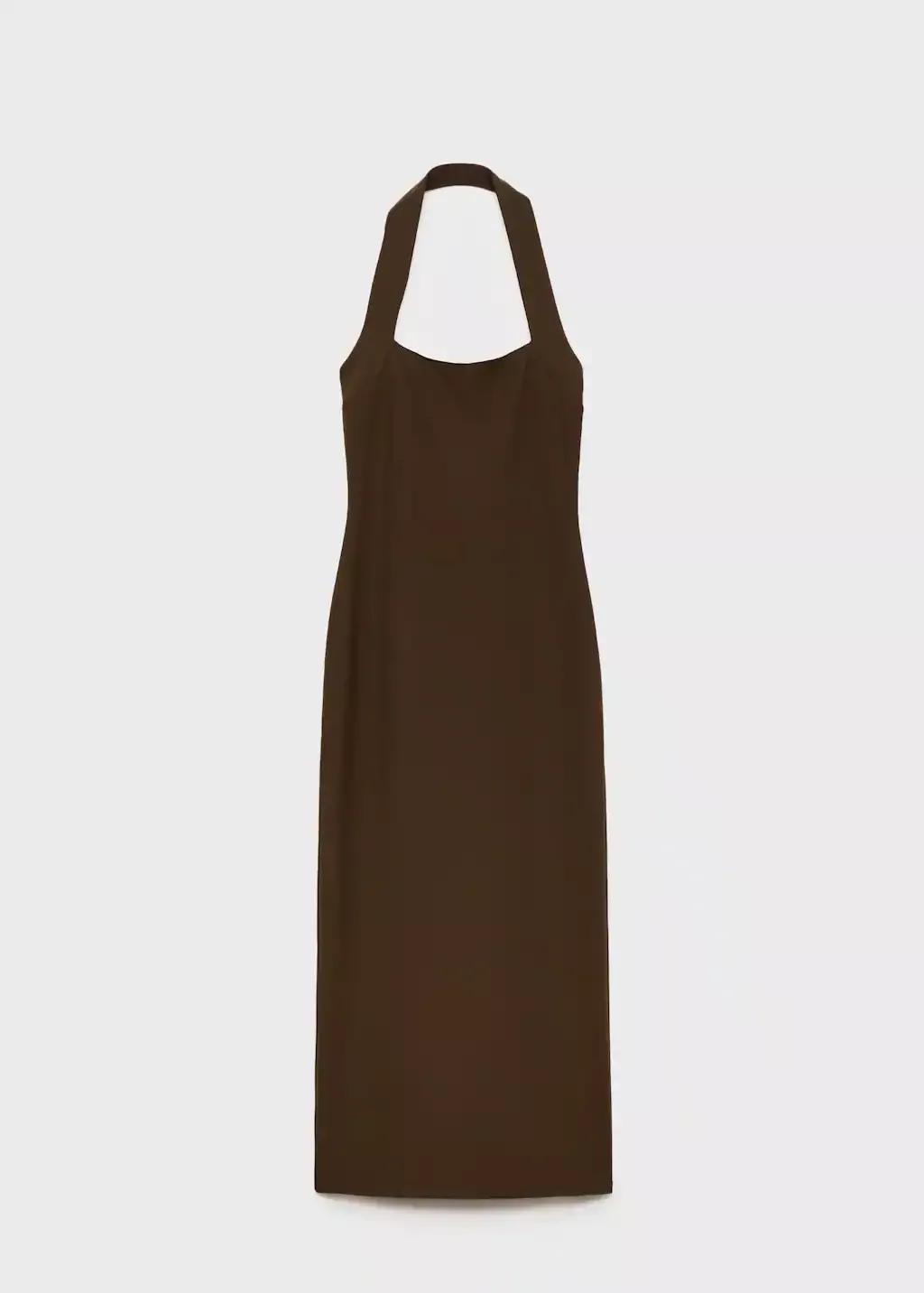 Brown Long Halter-Neck Dress, , large image number 3