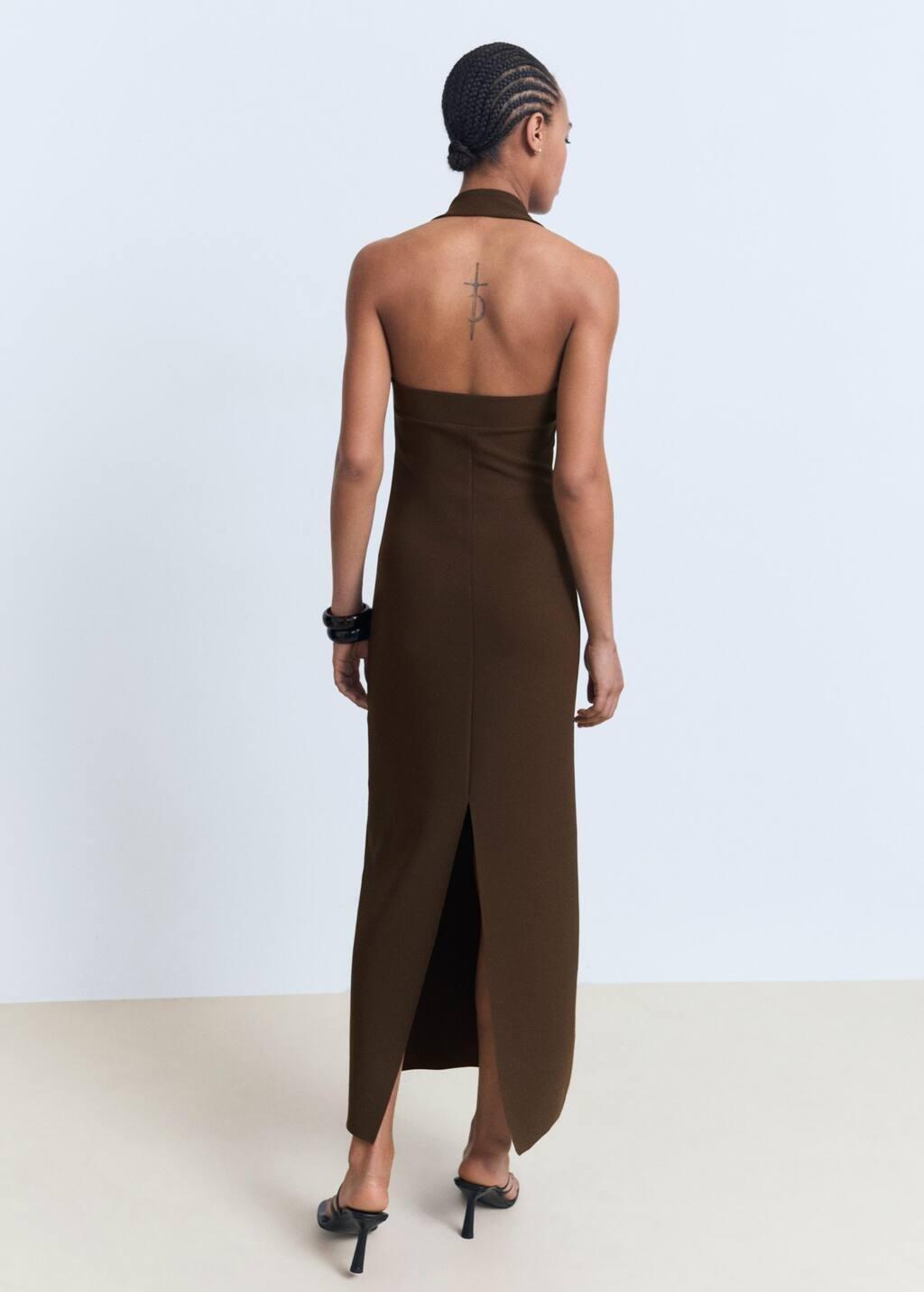 Brown Long Halter-Neck Dress, , large image number 6