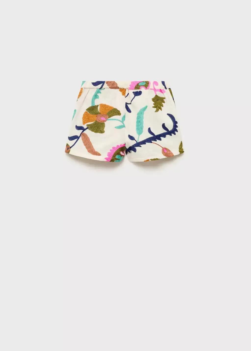 LIGHT BEIGE Embroidered linen shorts, Baby Girl, , large image number 1
